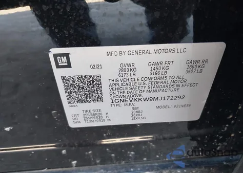 2021 Chevrolet Traverse Awd Premier z USA, uszkodzony, nr VIN 1GNEVKKW9MJ171292